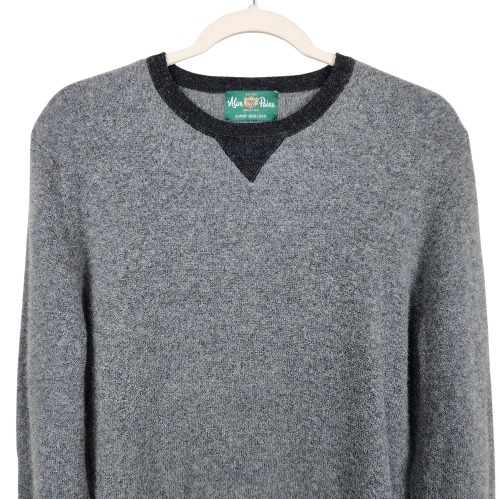 Alan Paine England Super Geelong Lambswool Sweater Grey UK 44 US Mens Size L